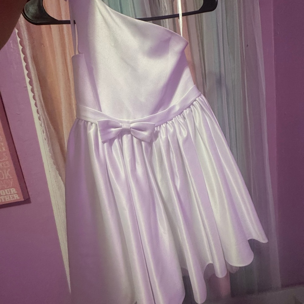 Charming White Satin Kids Dress with Bow